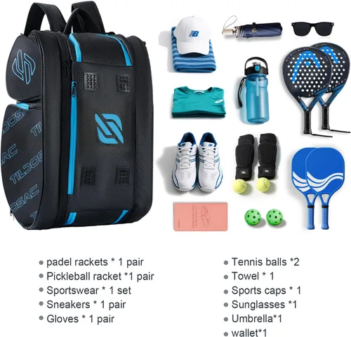 Miniatura 9 de TILDOSAC Bolsa desmontable 2 en 1 para pickleball y pádel para hombres y mujeres Compartimento para raquetas aislado con lámina térmica Para