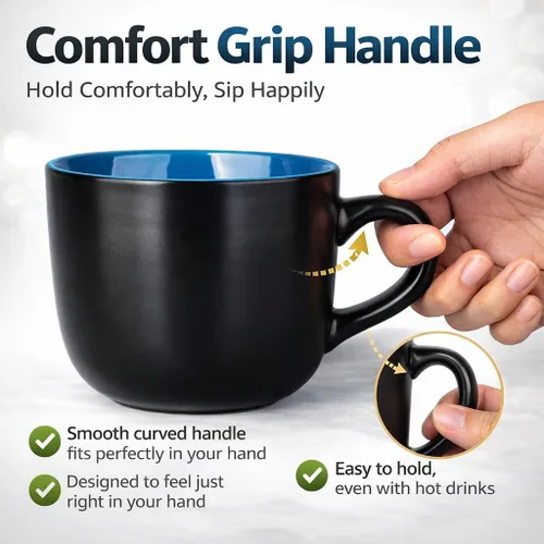 Miniatura 6 de GBHOME Tazas de sopa jumbo con asas, juego de 4 tazas de café grandes de 24 onzas, cuencos de sopa de cerámica para café, cereales, aperitivos