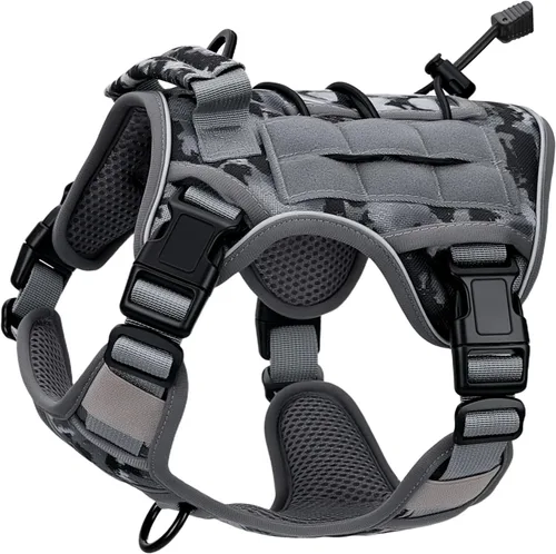 Miniatura 33 de Arnés táctico para perros grandes, chaleco reflectante ajustable sin tirones con sistema Molle, control de grado militar K9 para entrenamiento