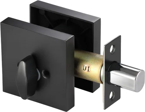 Miniatura 2 de Cerradura cuadrada de un solo cilindro moderno con llaves, cerrojo negro mate para entrada de puerta delantera, cerradura de seguridad de puerta