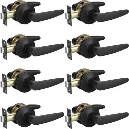 Miniatura 21 de KNOBWELL Paquete de 10 manijas modernas para puerta interior color negro mate, pomo de puerta de armario con palancas rectas (sin bloqueo)