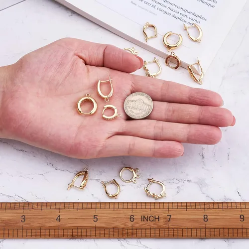 Miniatura 2 de Fashewelry 14 aretes de aro de oro de 18 quilates de latón Huggie aros aros aros con lazo para mujer, aretes colgantes para hacer joyas 4-Forma mixta