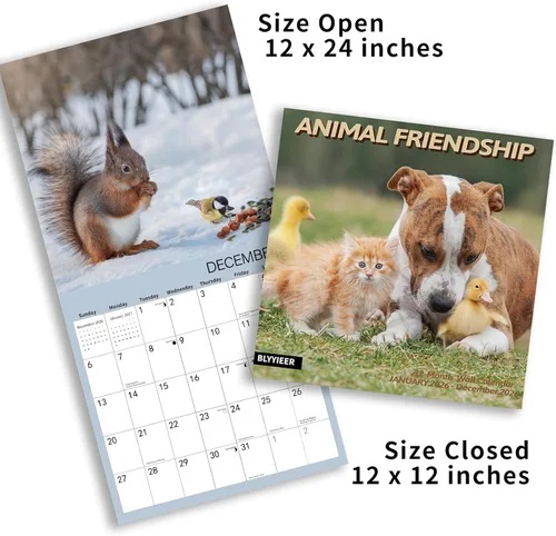 Miniatura 4 de Calendario de pared 2026, calendario 2026, calendario mensual de pared de amistad con animales, 12 x 24 pulgadas abierto, calendario planificador