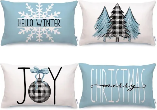 Miniatura 11 de GEEORY Juego de 4 fundas de almohada de Navidad de 18 x 18 pulgadas para decoraciones de Navidad, árbol de Navidad, alegría, nieve, Navidad feliz