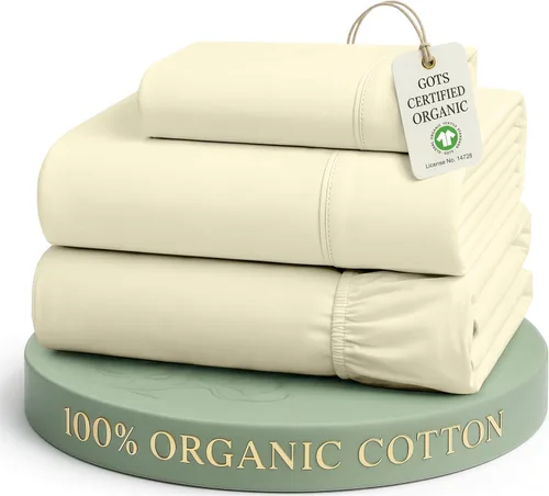 Miniatura 45 de Lane Linen Sábanas de cama tamaño Queen, juego de sábanas 100 % algodón orgánico, sábanas refrescantes suaves tamaño Queen, juego de sábanas Queen