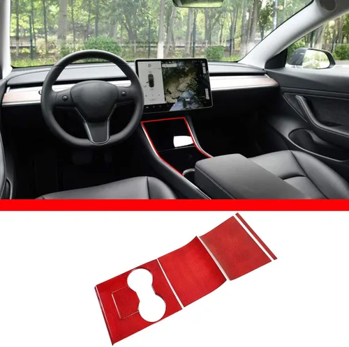 Miniatura 8 de YIWANG Consola central de fibra de carbono 100% real, panel de cambio de marchas, 4 piezas para accesorios de automóvil Tesla Modelo 3