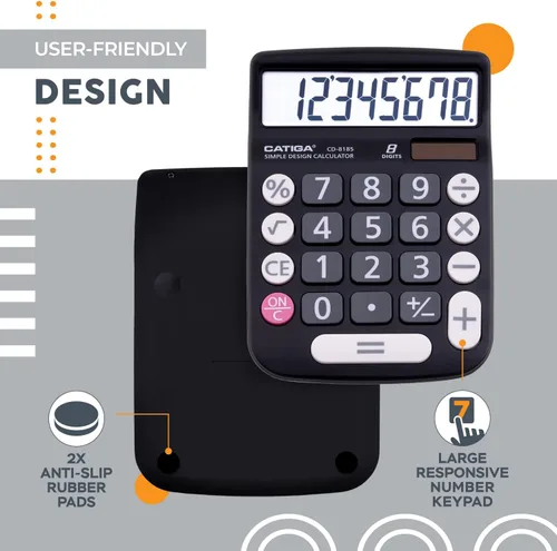 Miniatura 4 de Calculadora básica: Catiga - Calculadora de oficina y estilo doméstico, educativa, adecuada para la escuela, la empresa y uso personal, Negro