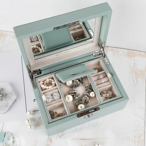 Miniatura 3 de Vlando Organizador retro con cerradura para joyas, collares, aretes, anillos, estuche de almacenamiento con llave, el mejor regalo para mujeres