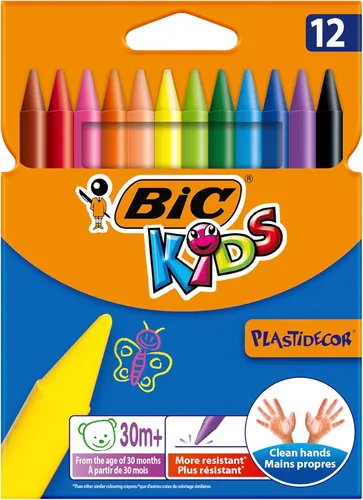 Bic Kids Plastidecor - Crayones de colores duros, de larga duración, afilables, vívidos, surtidos, Ref 829770 [paquete de 12]