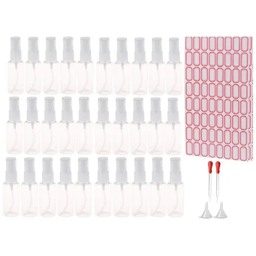 Miniatura 8 de 150 piezas Mini atomizador de botella de plástico de 0.07 onzas líquidas, botella de perfume recargable, botella de muestra vacía con 2 mini embudos