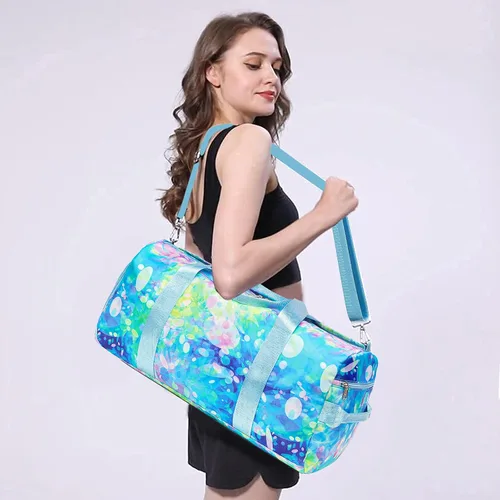 Miniatura 2 de BLUBOON Bolsa de lona para niñas y niños, bonita bolsa de gimnasio con compartimento para zapatos y separación húmeda, impermeable, bolsa de viaje