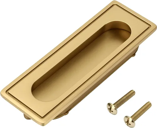 ViaGasaFamido Manija empotrada, herrajes de gabinete de latón, tirador de dedo plano invisible empotrado con 2 tornillos para cajón de puerta