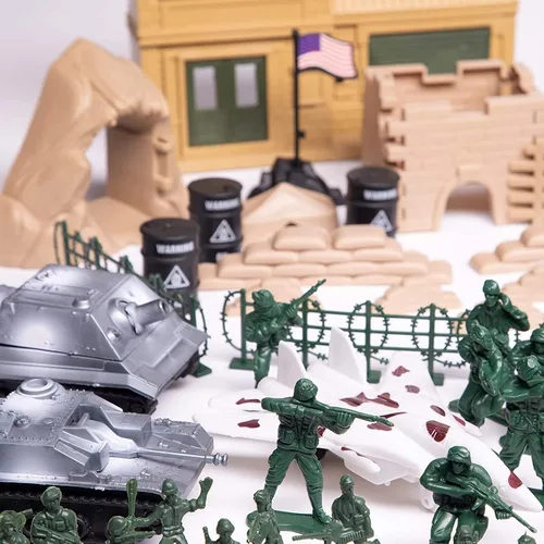 Miniatura 3 de BLUE PANDA Juego de 300 figuras de acción del ejército con bolsa con cremallera, soldados de plástico rojo, plateado, bronceado y verde con tanques