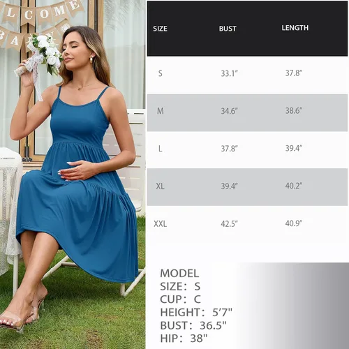 Miniatura 77 de GINKANA Vestido de maternidad sin mangas para mujer, con tirantes ajustables, vestido casual de verano para uso diario o baby shower