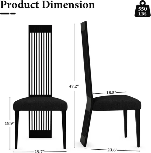 Miniatura 3 de Boucle - Juego de 8 sillas de comedor negras, modernas sillas de comedor tapizadas con respaldo alto con marco de acero inoxidable resistente