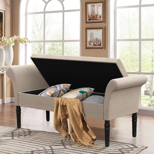 Miniatura 7 de Changjie Furniture Banco de almacenamiento moderno copetudo, banco de entrada con almacenamiento para sala de estar y dormitorio (bronceado)