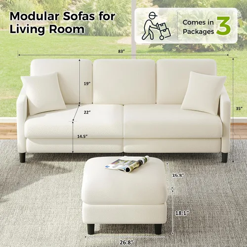 Miniatura 2 de Welzona Sofás de 83 pulgadas para sala de estar, cómodos sofás para sala de estar con otomana de almacenamiento, sofá de peluche, sofá de dos plazas