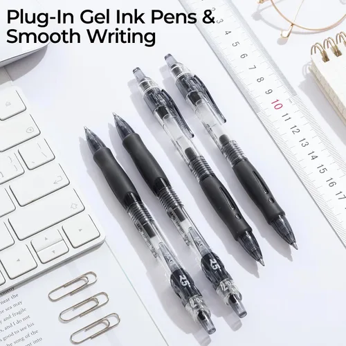 Miniatura 2 de M&G Bolígrafos de gel de tinta negra, punta fina de 0.028 in, bolígrafos de tinta de gel retráctiles, escritura suave con agarre antideslizante Negro