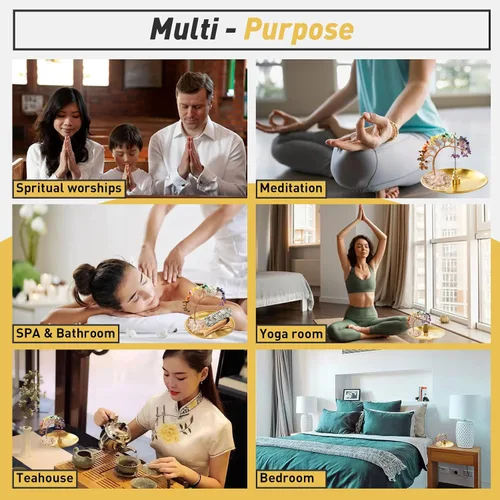Miniatura 4 de Soporte de cristal para Palo Santo, soporte para incienso para 7 chakras, soporte de incienso de latón de 5.5 pulgadas, 6 en 1 para varillas