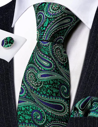 Miniatura 16 de Barry.Wang - Juego de corbata de seda para hombre, diseño de cachemira, pañuelo y gemelos de bolsillo