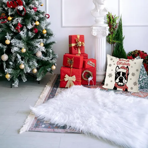 Miniatura 6 de GAGEC Fundas de almohada de Navidad de 18 x 18 pulgadas, fundas de almohada de perro Boston Terrier, fundas de almohada de invierno para Navidad
