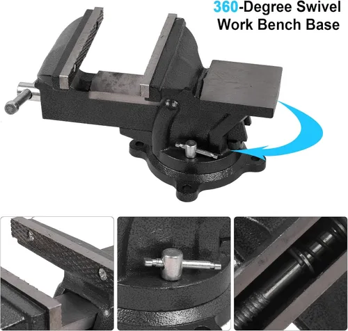 Miniatura 3 de Tornillo de banco resistente de 6 pulgadas, base giratoria de 360° con abrazadera de yunque de acero fundido, abrazadera de mesa vicio de Negro-6