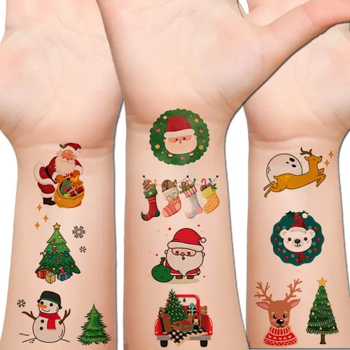 Tatuajes temporales de Navidad con purpurina para niños, 12 hojas de tatuajes navideños con purpurina para niños y niñas, regalos de fiesta de
