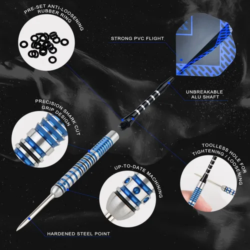 Miniatura 3 de Formula Sports Juego de dardos de punta de acero al 90% tungsteno, juego de puntas de metal profesionales disponibles en 0.74 oz/0.78 oz/0.81 Azul