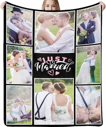 Miniatura 12 de Manta de fotos personalizada, manta de pareja de boda, con texto en inglés «He Asked And She Said Yes», 4 fotos, manta de boda, regalo romántico