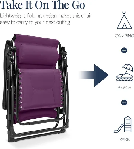 Miniatura 5 de Best Choice Products Silla acolchada de gravedad cero de gran tamaño, reclinable plegable para patio al aire libre, tumbona antigravedad XL