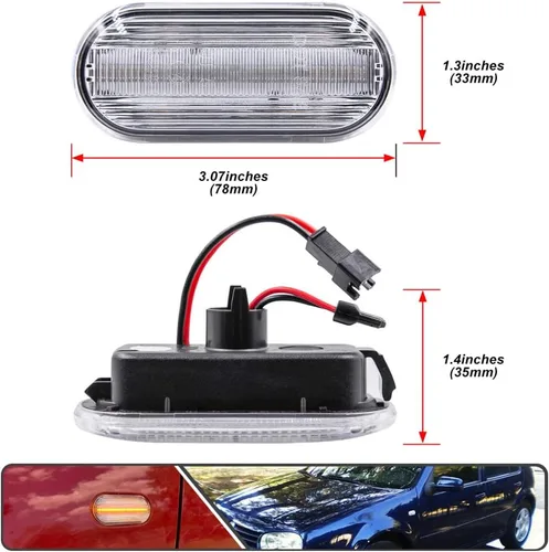 Miniatura 5 de 2 unids Full Amber Dynamic Sequential Blink LED Side Marker Light para Volkswagen Golf MK4 Jetta New Beetle Front Fender Luces de señal de giro