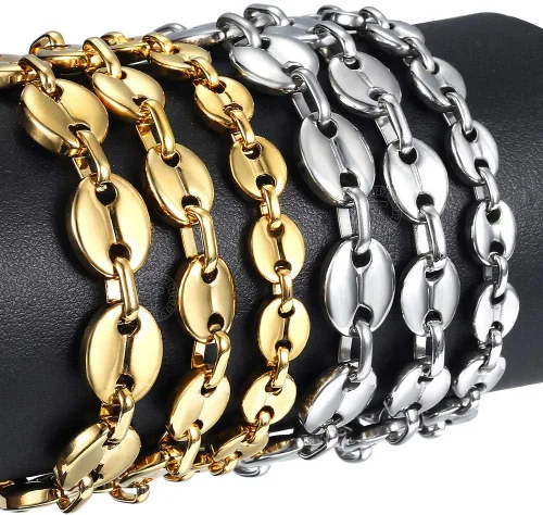 Miniatura 4 de Trendsmax Pulsera de cadena de eslabones de granos de café de 0.276 in chapada en oro de acero inoxidable trenzado para hombres y mujeres, 7-9