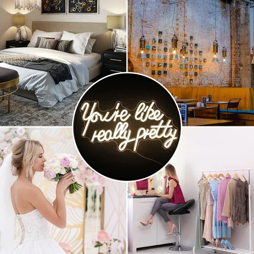 Miniatura 8 de Lucunstar Letrero de neón «You're Like Really Pretty» en color blanco cálido, luz LED de neón para decoración de pared, letrero iluminado para boda