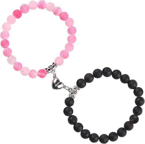 Miniatura 53 de 2 pulseras magnéticas para parejas, piedra natural negra mate, cristal para votos de amor eterno, juego de pulseras de cuentas de piedra de energía