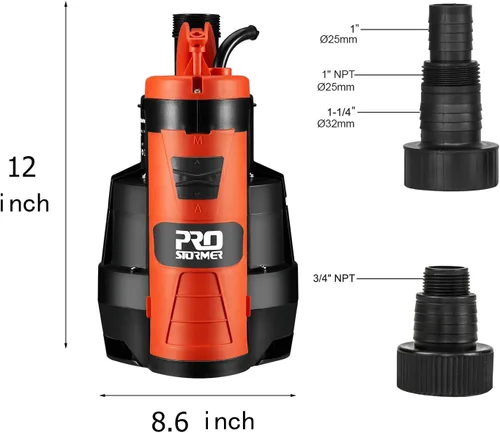 Miniatura 7 de Prostormer - Bomba de sumidero de 1/2HP, 2110 GPH, bomba de agua sumergible, bomba eléctrica portátil con interruptor de flotación incorporado