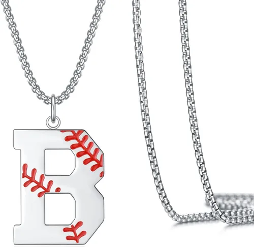 Miniatura 24 de VEEHOO Collar de béisbol para hombres y niños, letra inicial de la A a la Z, joyería de béisbol con colgante de joyería de béisbol para niños