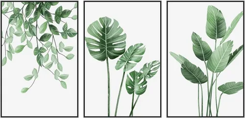 Miniatura 2 de MPLONG Póster de 3 piezas con diseño de plantas verdes, marco de lienzo adecuado para decoración de habitación, estética, sala de estar, dormitorio