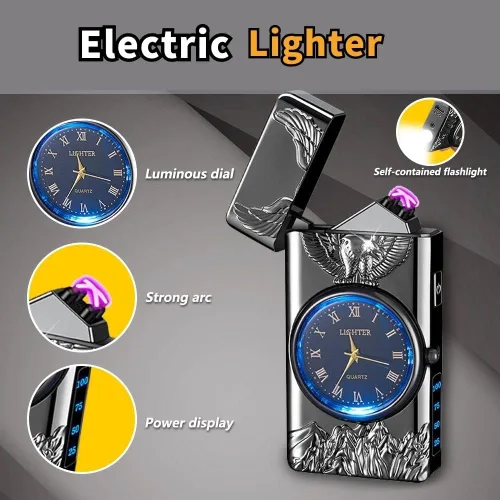 Miniatura 8 de Encendedor de Reloj, Encendedor Eléctrico, Encendedor de Arco Dual de Plasma, Encendedor USB Recargable con Pantalla de Batería, Encendedor Fresco