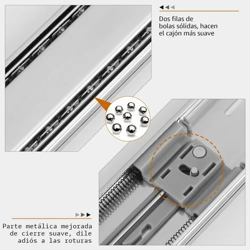 Miniatura 4 de LONTAN Correderas de Cajón de Cierre Suave de 22 Pulgadas Montaje Lateral de Alta Resistencia Guías de Cajón de Gabinete 10 Pares - Rodamiento