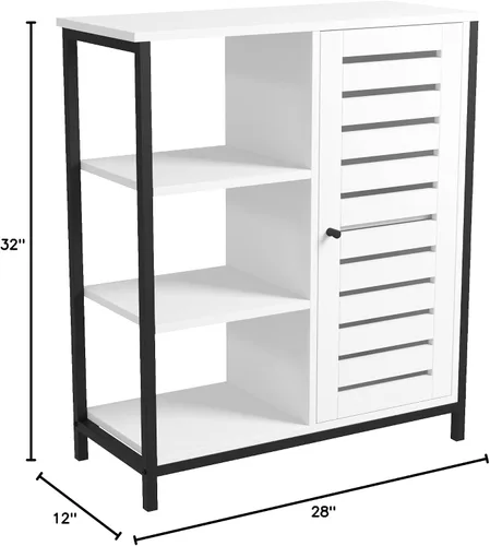 Miniatura 2 de Armario de almacenamiento de 4 niveles, color blanco y negro, estantería multiusos, 3 estantes abiertos con persianas para puerta para cocina, sala