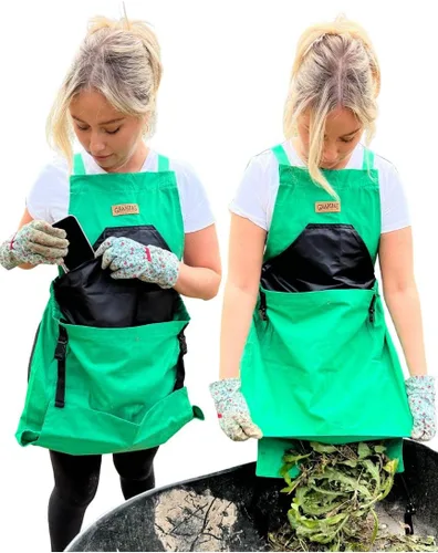 Miniatura 9 de Grampa's Garden - Delantal de jardinería con espalda cruzada con bolsillos para mujeres y hombres Delantal de cosecha con bolsa de canguro grande