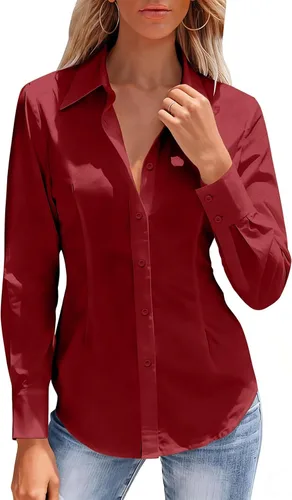 Miniatura 9 de Camisas con botones para mujer, camisa de vestir ajustada sin arrugas, blusa con cuello para trabajo, ropa de oficina, atuendo de otoño