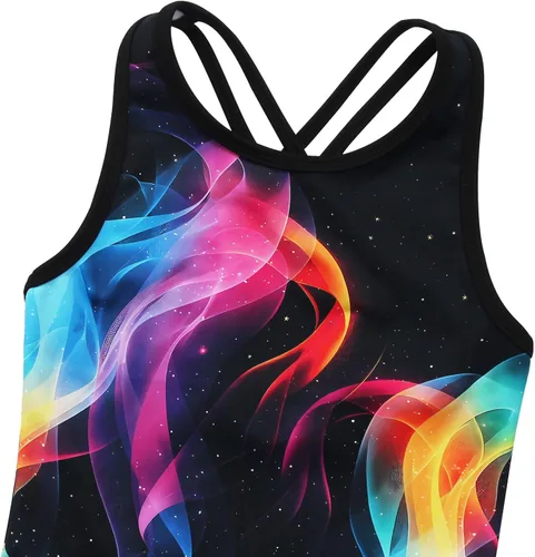 Miniatura 109 de MODAFANS Leotardos de gimnasia para niñas brillantes para bailar ballet, pantalones cortos con espalda cruzada