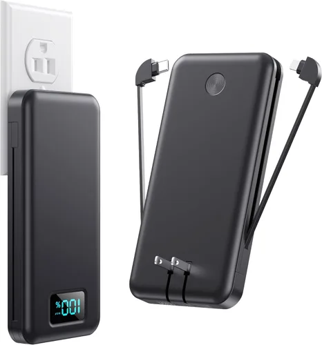 Miniatura 9 de Cargador portátil para iPhone con cables integrados y enchufe de pared, cargador de batería USB C de carga rápida de 13800 mAh, 4 salidas esenciales