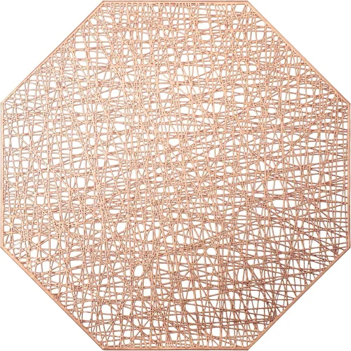 fanquare Juego de 6 manteles individuales de color oro rosa de 15.2 pulgadas, manteles individuales octogonales metálicos de PVC, antideslizantes,