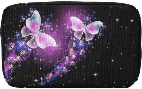 Miniatura 5 de InterestPrint Bolsa de almuerzo con nombre personalizado para hombres y mujeres, diseño de mariposa rosa y azul personalizada, caja de almuerzo
