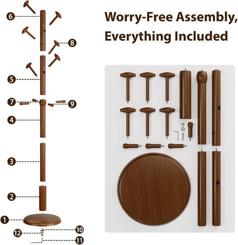 Miniatura 4 de Taitiy Perchero de madera maciza independiente con 10 ganchos para dormitorio, sala de estar, entrada, soporte resistente para colgar abrigos