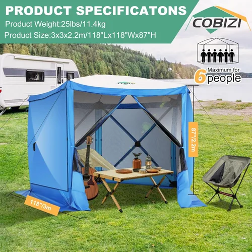 Miniatura 6 de COBIZI Tienda de campaña de 10 x 10 pies para camping, toldo de camping desplegable con paredes laterales, tienda de campaña portátil