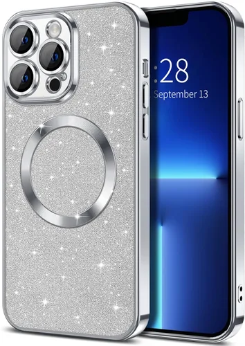 Miniatura 32 de Hython Funda para iPhone 13 Pro Max con purpurina, fundas magnéticas transparentes para teléfono con protector de lente de cámara