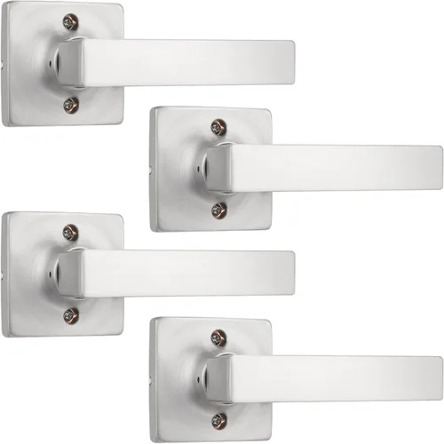 Miniatura 14 de GOBEKOR Paquete de 1 palanca de paso, manijas de puerta rectas de níquel satinado para cerradura de puerta de armario, manija cuadrada de puerta